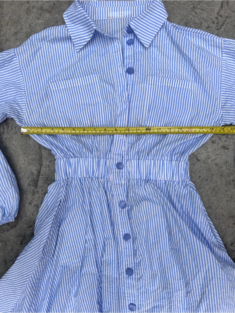 Blue White Striped Button Front Maxi Shirt Dress Elastic Waist - Picture 6 of 9